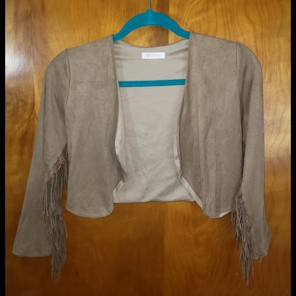 I Love Pinc Girls Faux Suede Tan Western Shrug